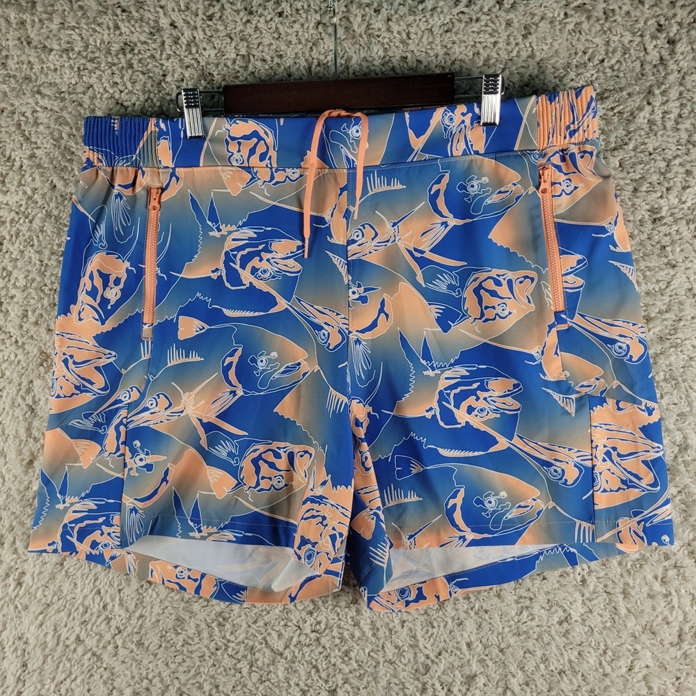 Columbia PFG Shorts Size 1X Blue Orange Fish Print Excellent Performance Fishing